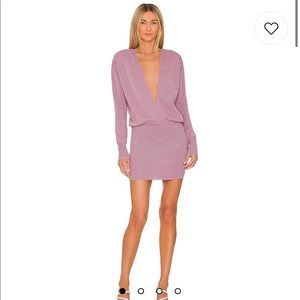 Pink deep v-neck long sleeve dress.